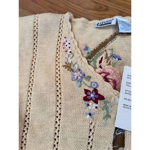 NWT Vintage Capacity Hand Embroidered Dainty Floral Cardigan Size M - Picture 4 of 9